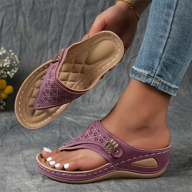 Dames Sandalen met Sleehak en Uitgeknipte Details Rood