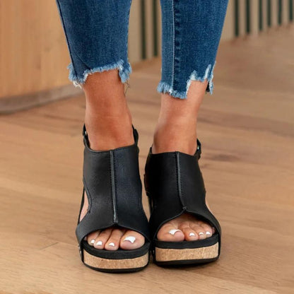 Dames Sandalen met Sleehak, Open Neus en Verstelbare Gesp