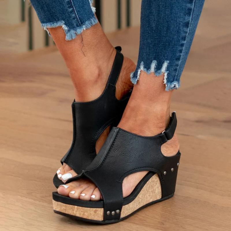 Dames Sandalen met Sleehak, Open Neus en Verstelbare Gesp