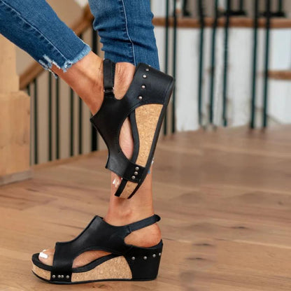 Dames Sandalen met Sleehak, Open Neus en Verstelbare Gesp
