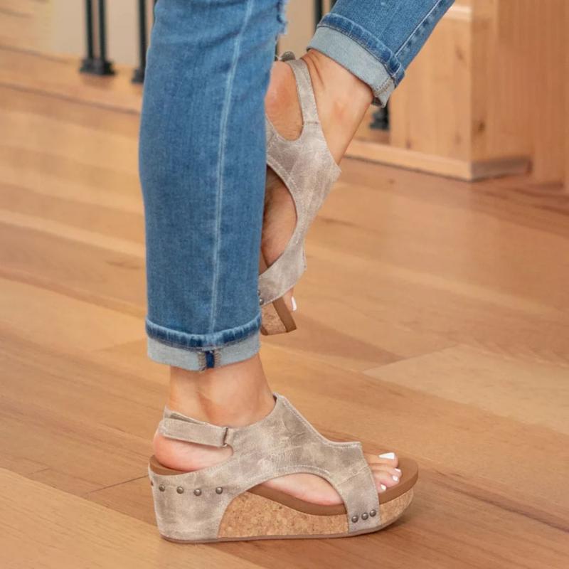 Dames Sandalen met Sleehak, Open Neus en Verstelbare Gesp