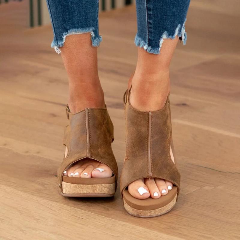 Dames Sandalen met Sleehak, Open Neus en Verstelbare Gesp