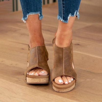 Dames Sandalen met Sleehak, Open Neus en Verstelbare Gesp