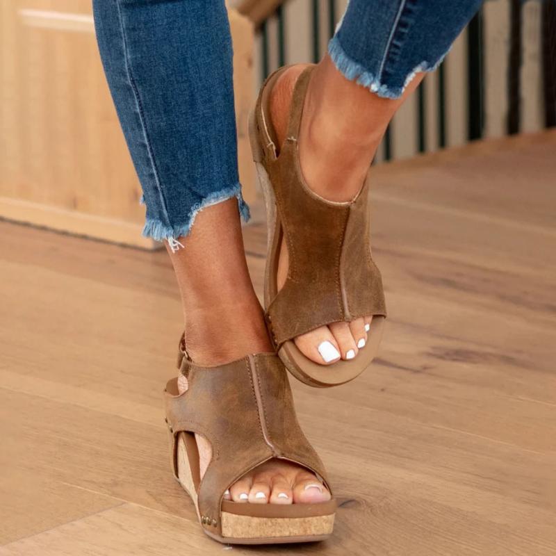 Dames Sandalen met Sleehak, Open Neus en Verstelbare Gesp