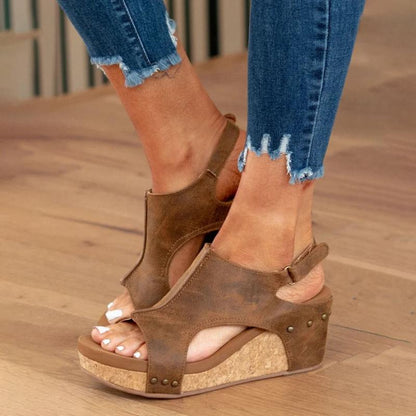 Dames Sandalen met Sleehak, Open Neus en Verstelbare Gesp