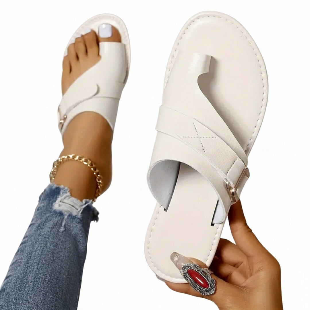 Dames Sandalen met Teenring en Gesp Platte Zool