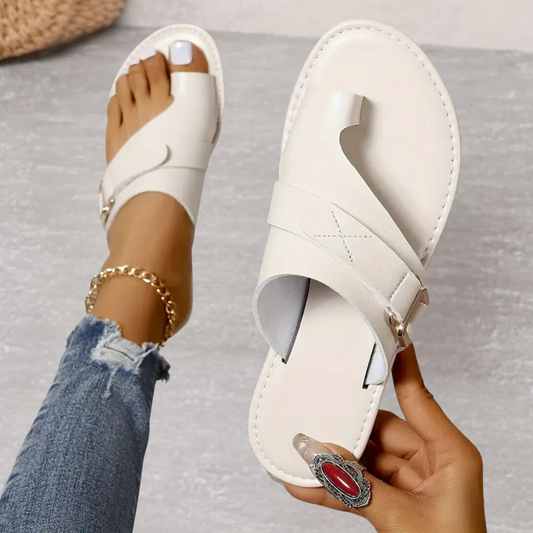 Dames Sandalen met Teenring en Gesp Platte Zool Wit