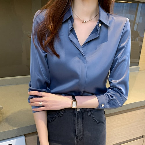 Dames Blouse met Klassieke Kraag Blauw