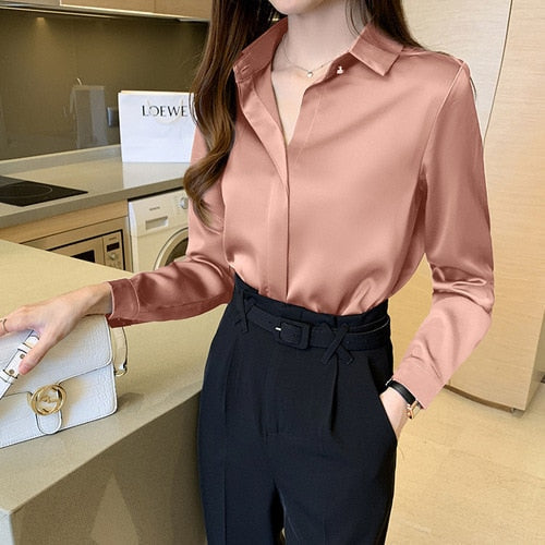 Dames Blouse met Klassieke Kraag Roze