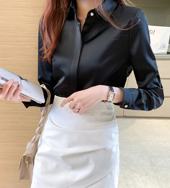 Dames Blouse met Klassieke Kraag Zwart