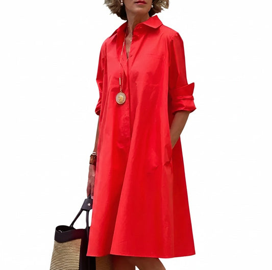 Dames Shirtjurk Midi met Kraag, Lange Mouwen en A-lijn Silhouet