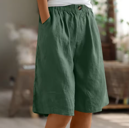Dames Shorts met Elastische Taille en Zijzakken Groen