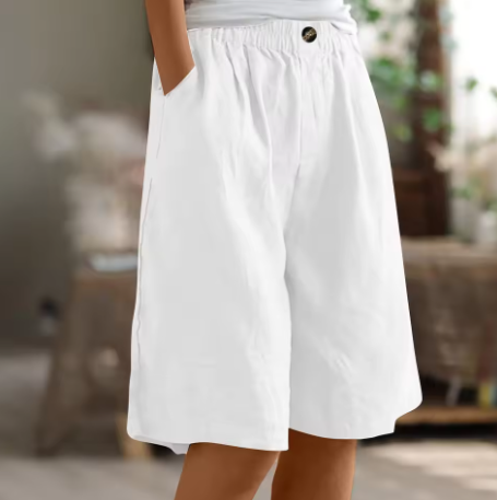 Dames Shorts met Elastische Taille en Zijzakken Wit