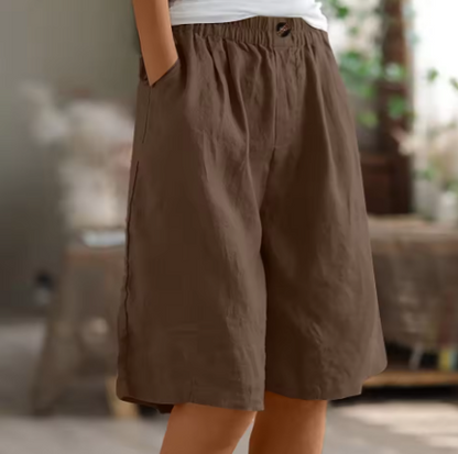 Dames Shorts met Elastische Taille en Zijzakken Bruin