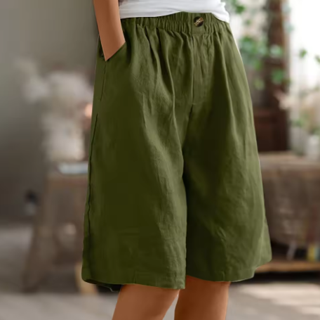 Dames Shorts met Elastische Taille en Zijzakken Legergroen