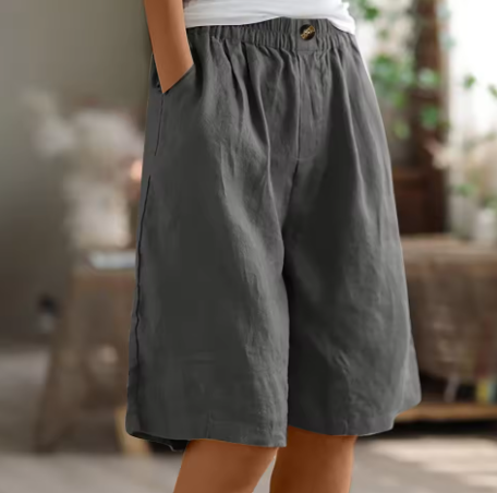 Dames Shorts met Elastische Taille en Zijzakken Grijs