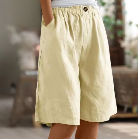 Dames Shorts met Elastische Taille en Zijzakken Beige
