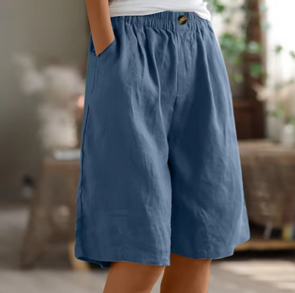 Dames Shorts met Elastische Taille en Zijzakken Blauw