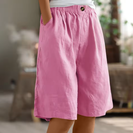 Dames Shorts met Elastische Taille en Zijzakken Roze