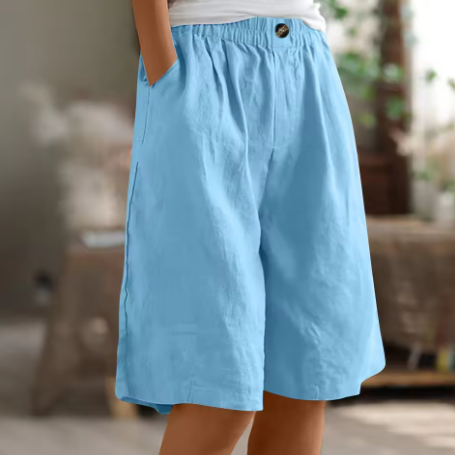 Dames Shorts met Elastische Taille en Zijzakken Hemelsblauw