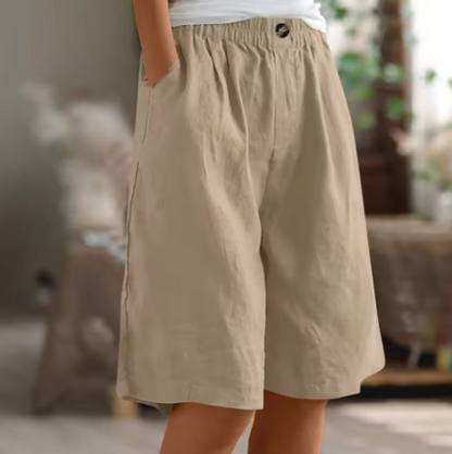 Dames Shorts met Elastische Taille en Zijzakken Khaki