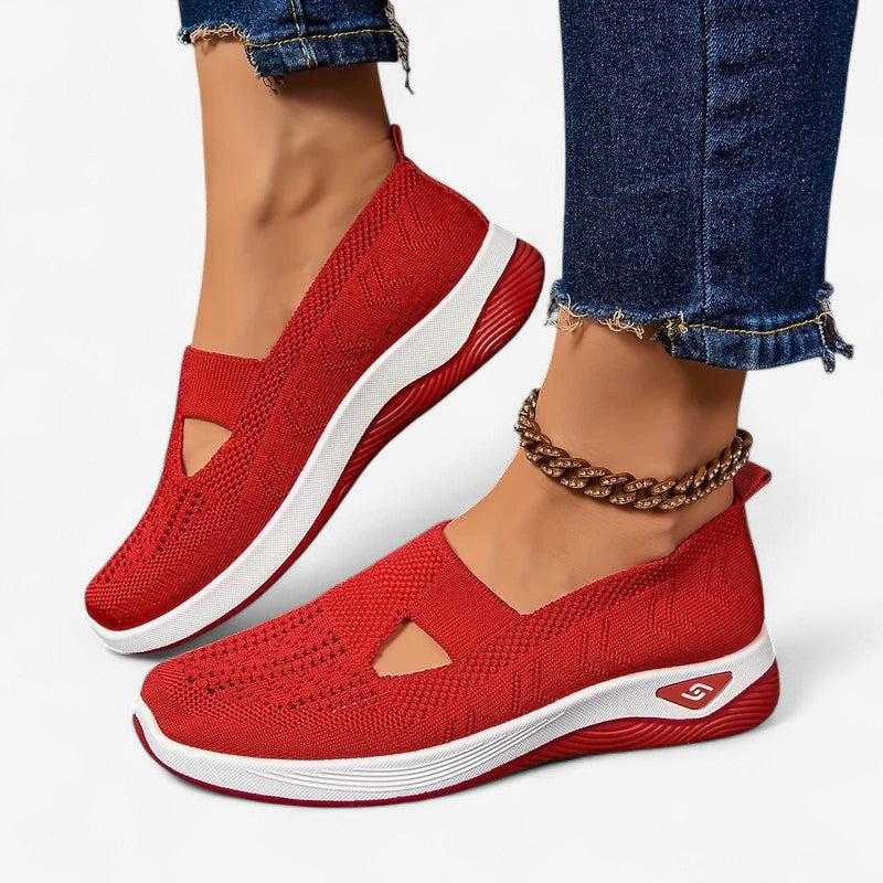 Dames Slip-on Sneakers met Uitsparing en Geprofileerde Zool Rood