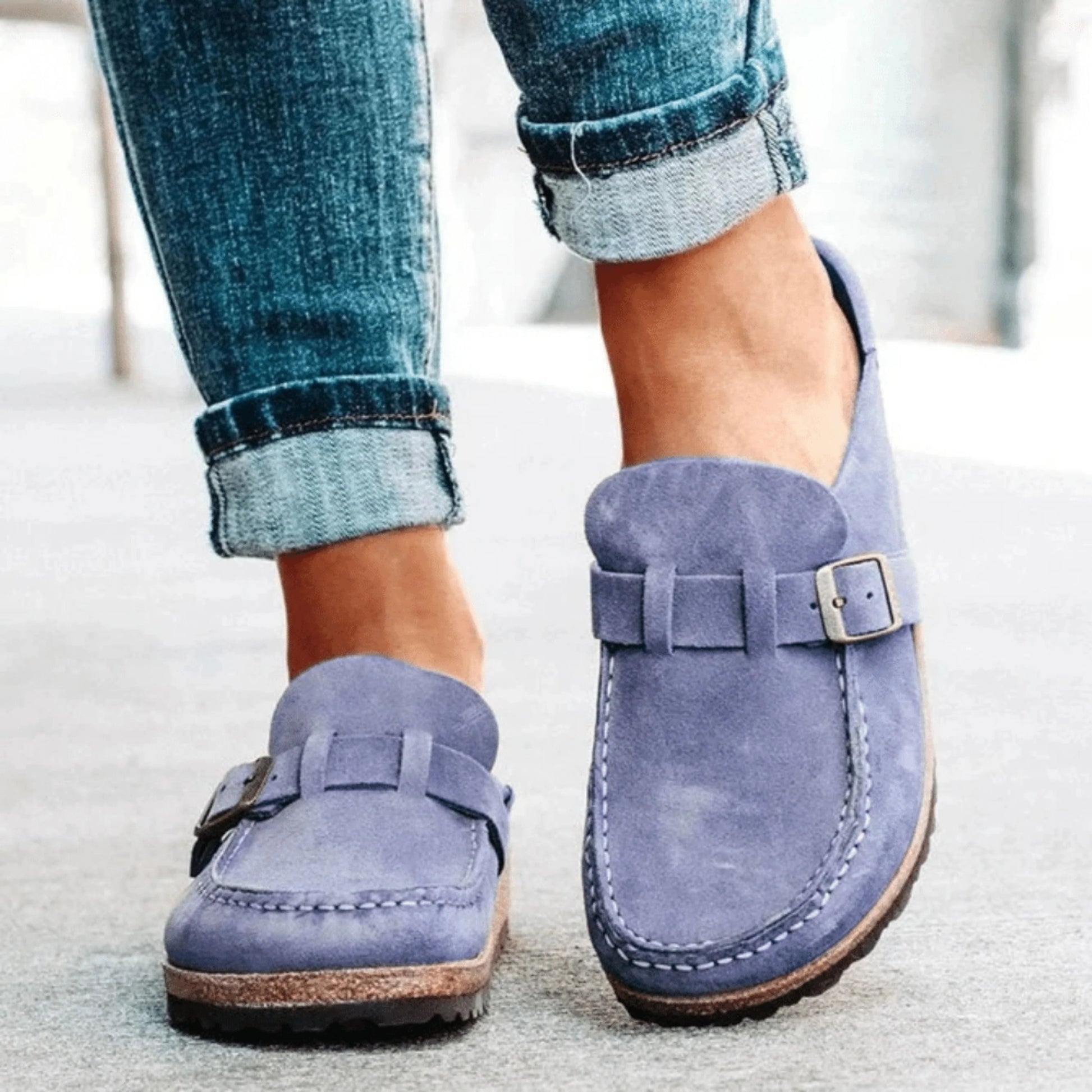 Dames Slippers met Gesp en Kurken Zool Paars