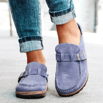 Dames Slippers met Gesp en Kurken Zool Paars