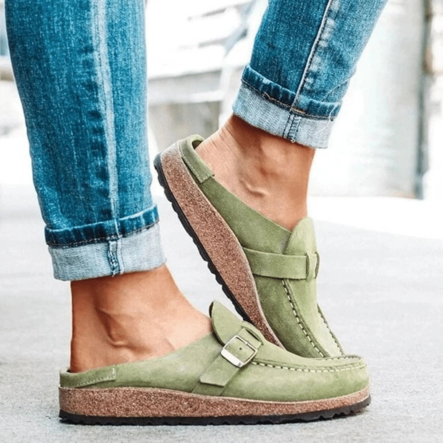 Dames Slippers met Gesp en Kurken Zool