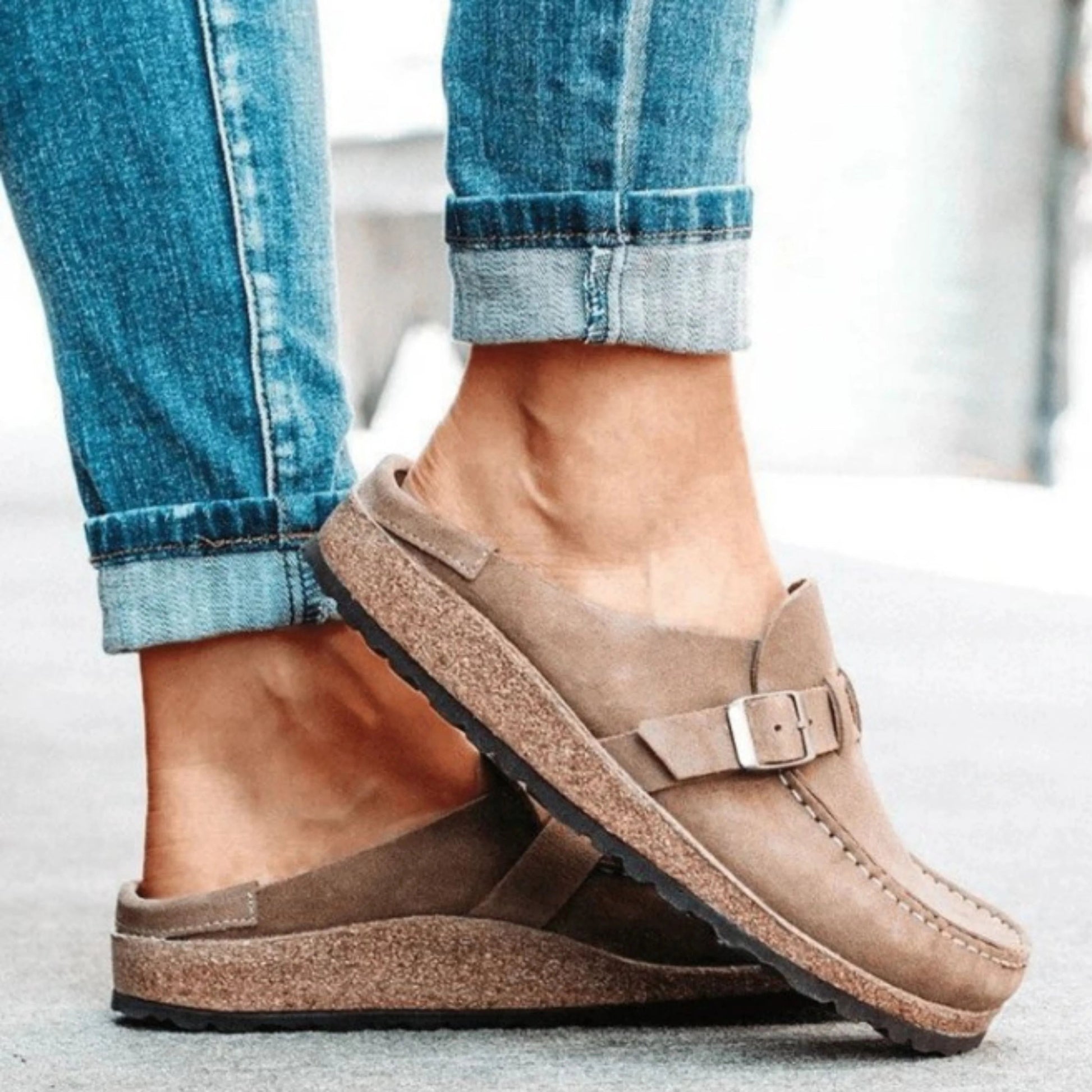 Dames Slippers met Gesp en Kurken Zool
