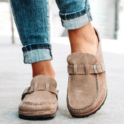 Dames Slippers met Gesp en Kurken Zool Kaki