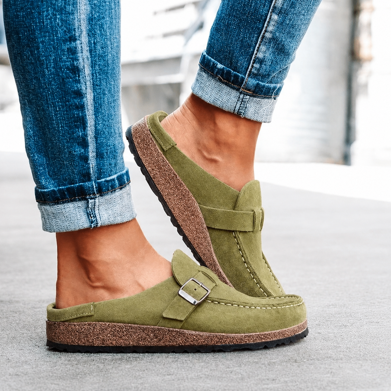 Dames Slippers met Gesp en Kurken Zool