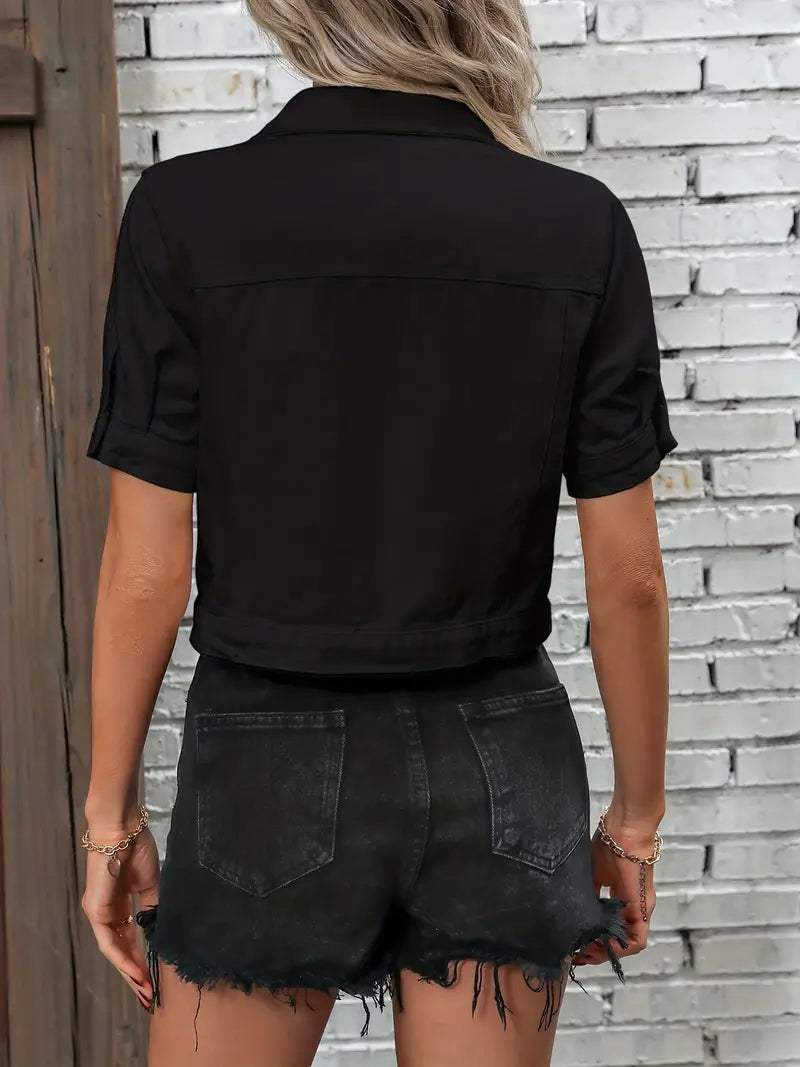 Dames Spijkerjack Korte Mouw met Knoopsluiting