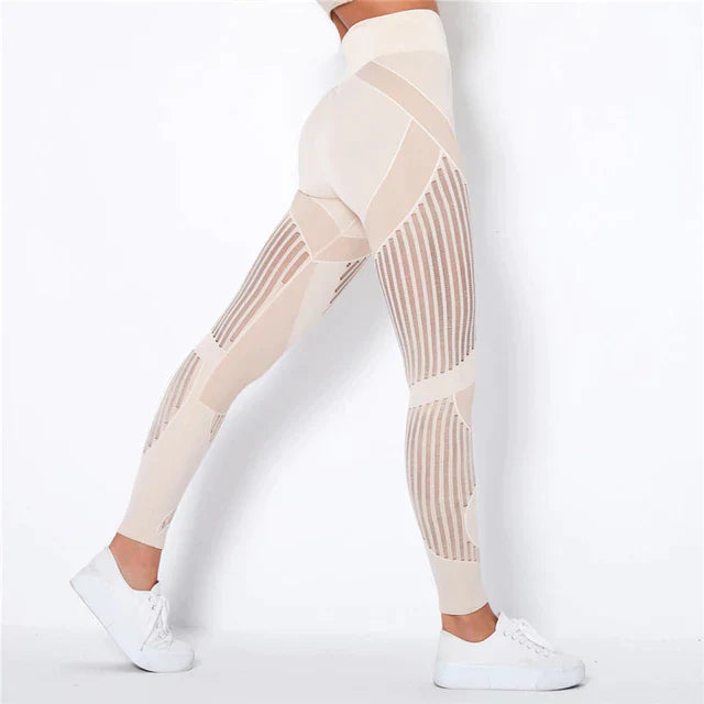 Dames Sport Leggings High Waist met Mesh Ventilatiezones Wit