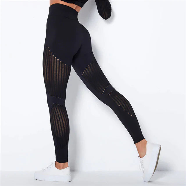 Dames Sport Leggings High Waist met Mesh Ventilatiezones Zwart