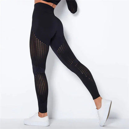 Dames Sport Leggings High Waist met Mesh Ventilatiezones Zwart