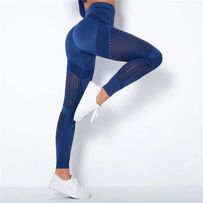 Dames Sport Leggings High Waist met Mesh Ventilatiezones Blauw