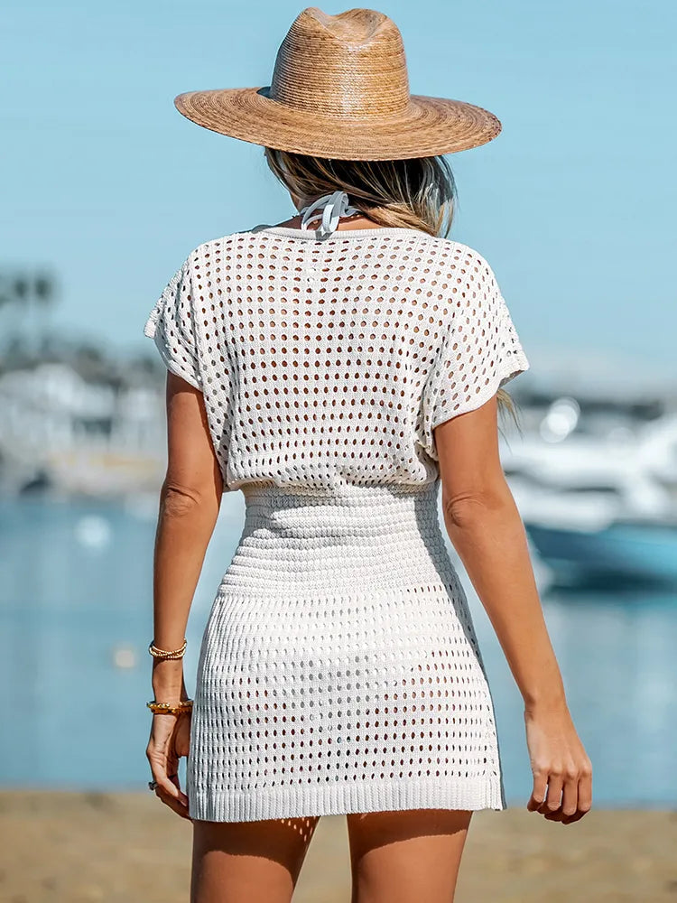 Dames Strandjurk Gehaakt Mini met Uitsparingen