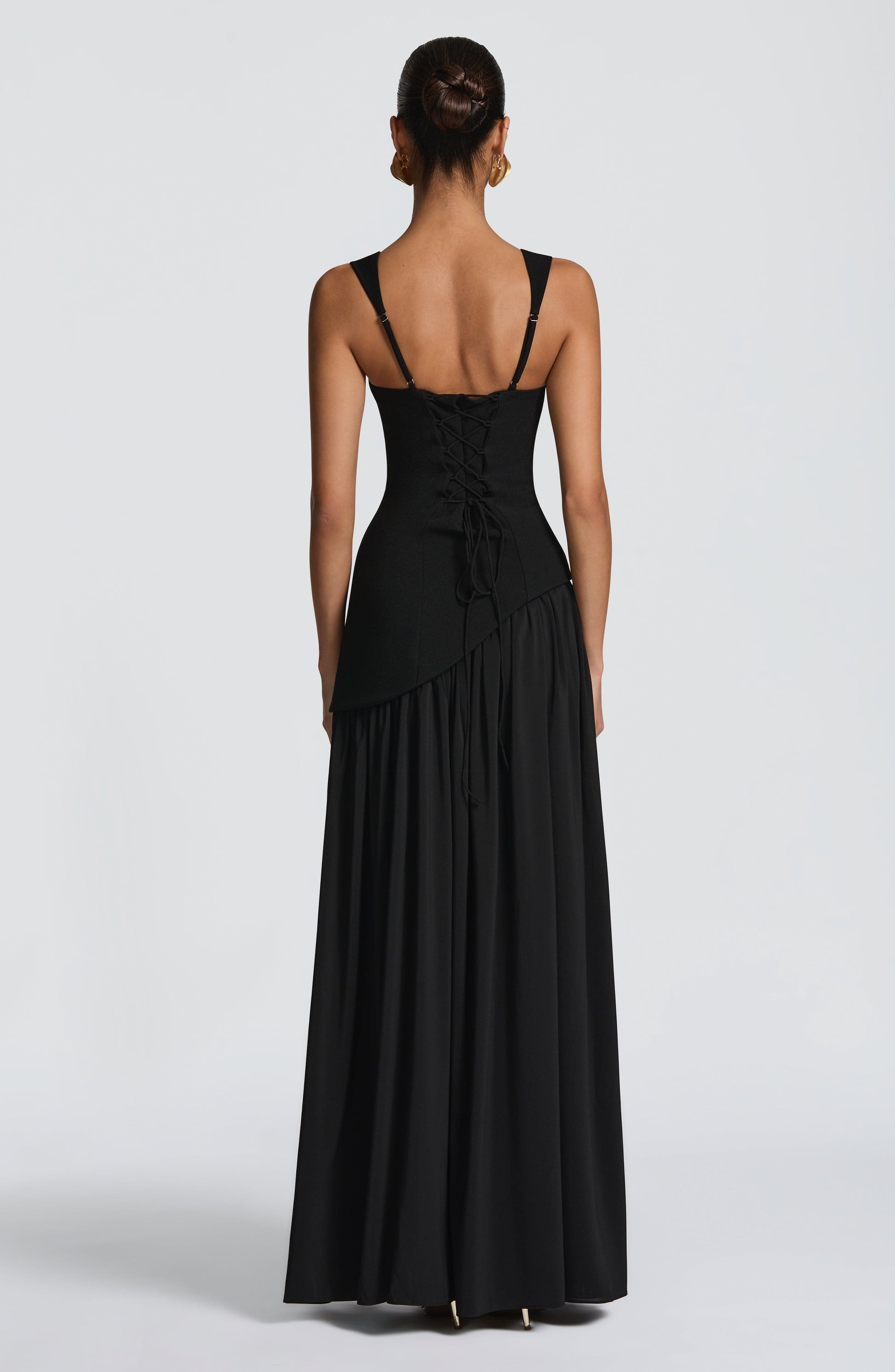 Dames Strapless Maxijurk met Corset Lijfje en Asymmetrische Taille