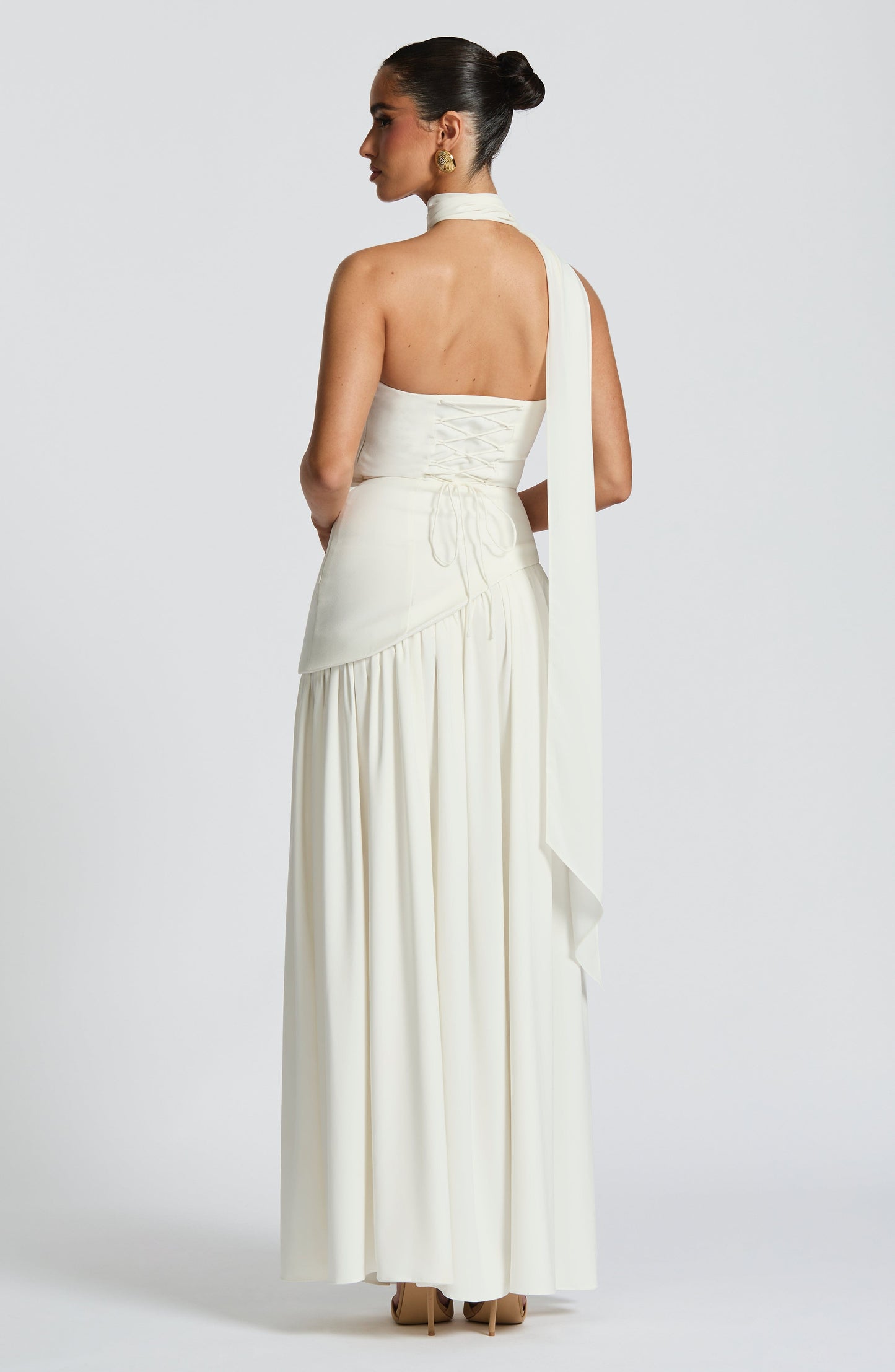 Dames Strapless Maxijurk met Corset Lijfje en Asymmetrische Taille