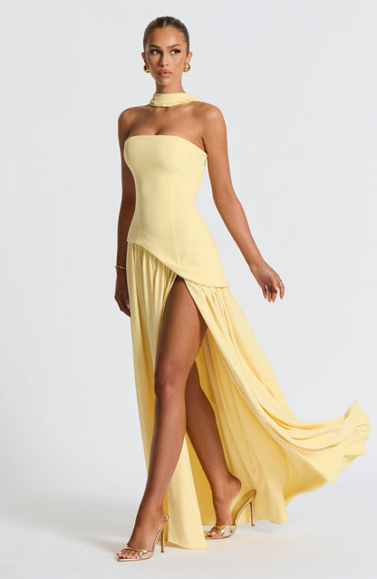 Dames Strapless Maxijurk met Corset Lijfje en Asymmetrische Taille