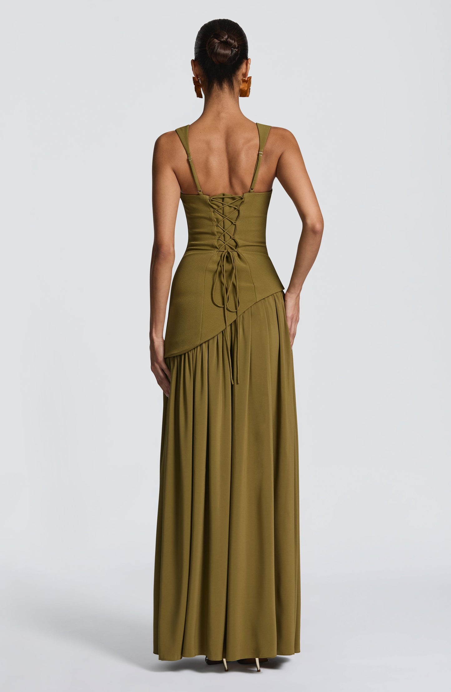Dames Strapless Maxijurk met Corset Lijfje en Asymmetrische Taille