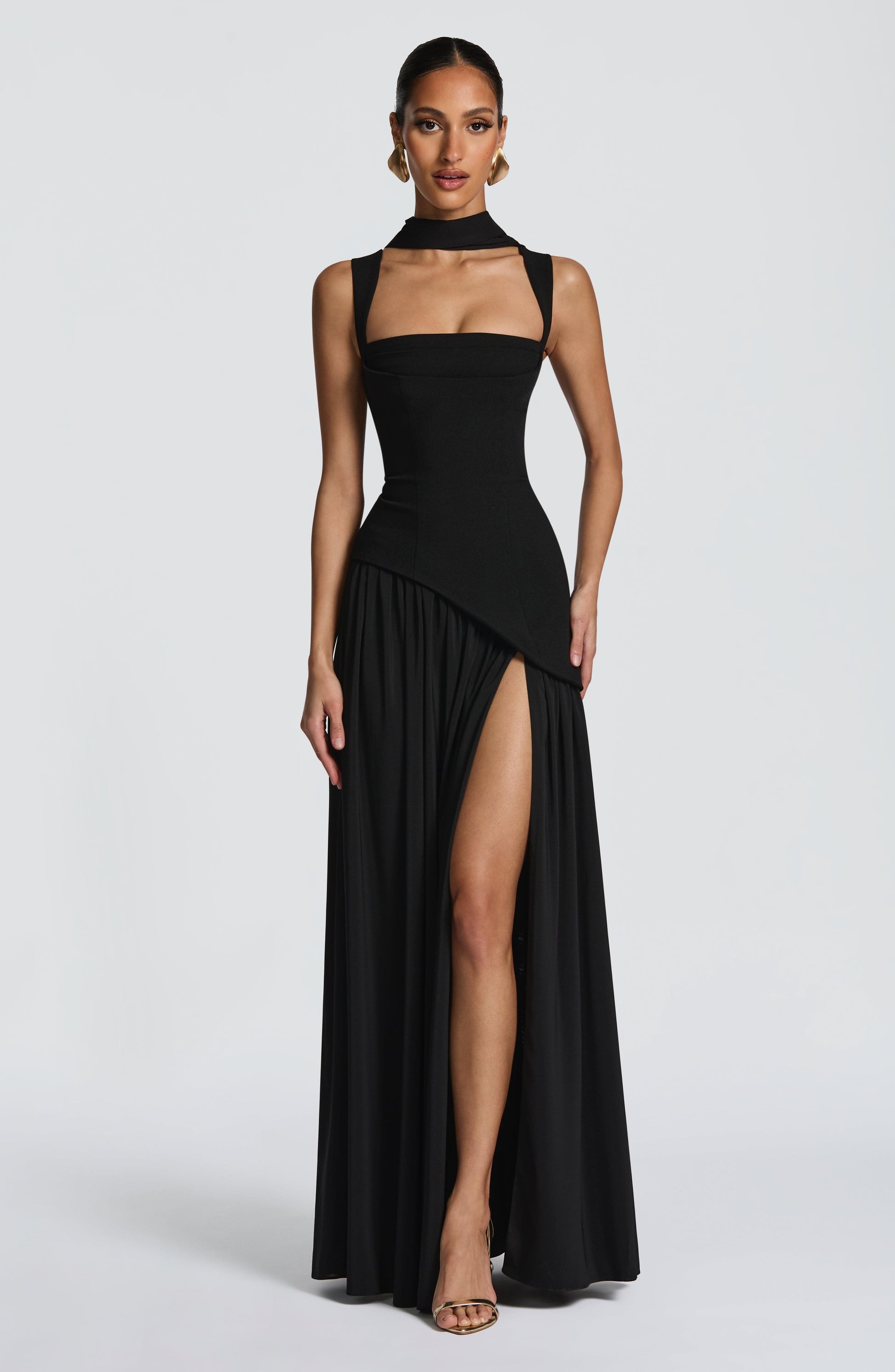 Dames Strapless Maxijurk met Corset Lijfje en Asymmetrische Taille