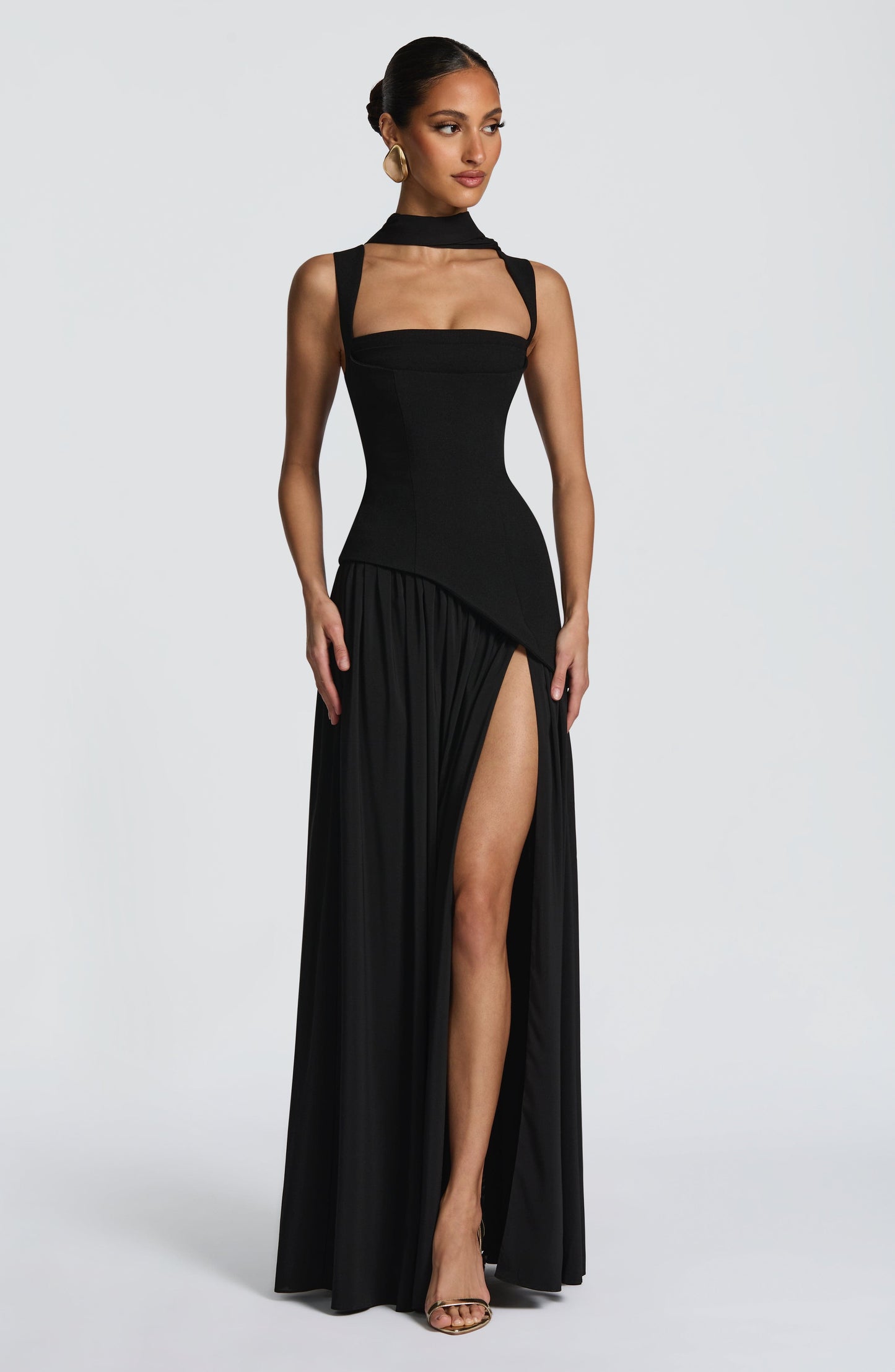 Dames Strapless Maxijurk met Corset Lijfje en Asymmetrische Taille
