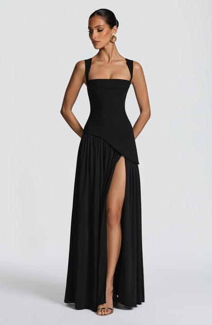 Dames Strapless Maxijurk met Corset Lijfje en Asymmetrische Taille