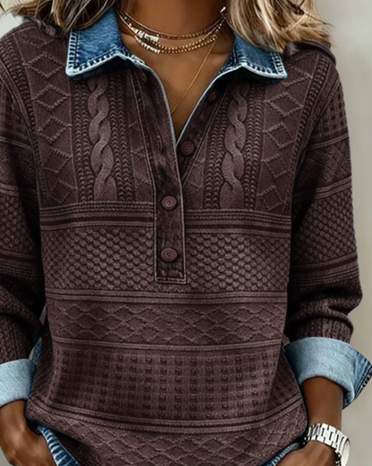Dames Sweater met Halve Knoopsluiting en Reverskraag