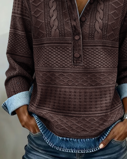 Dames Sweater met Halve Knoopsluiting en Reverskraag
