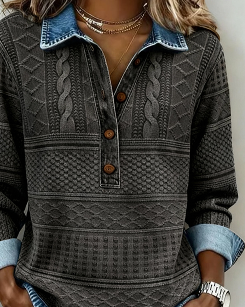 Dames Sweater met Halve Knoopsluiting en Reverskraag