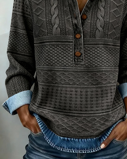 Dames Sweater met Halve Knoopsluiting en Reverskraag