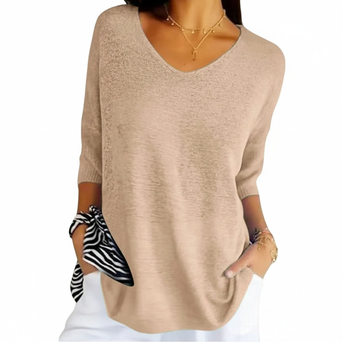 Dames Sweater V-hals met 3/4 Mouwen Oversized Pasvorm